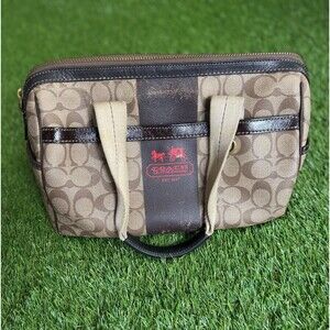 Vintage Coach Heritage Stripe Handbag Satchel Purse Brown Bag